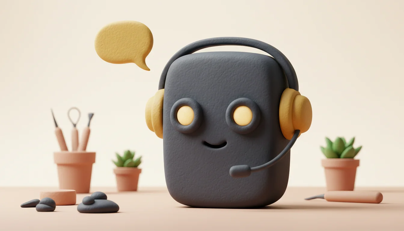 Illustrated robot mascot Theo with a yellow headset and a friendly face